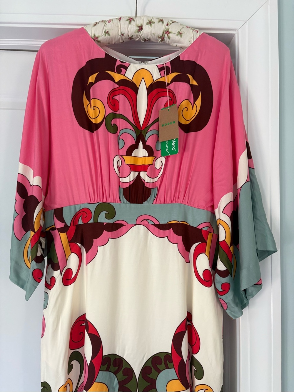 Boden Pink, Cream and Green Printed Midi Dress - Picture 6 of 15